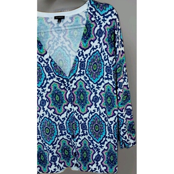 Talbots Women’s L Paisley Cardigan Blue Purple 3/4 Sleeve V-Neck Button Sweater - Picture 3 of 6